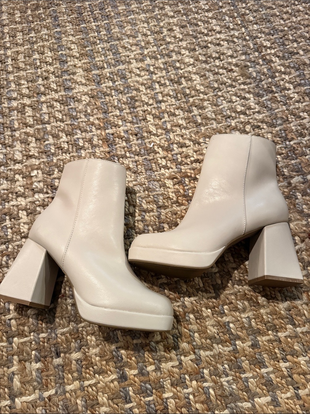 Women's Cream Platform Ankle Boots with Side Zip